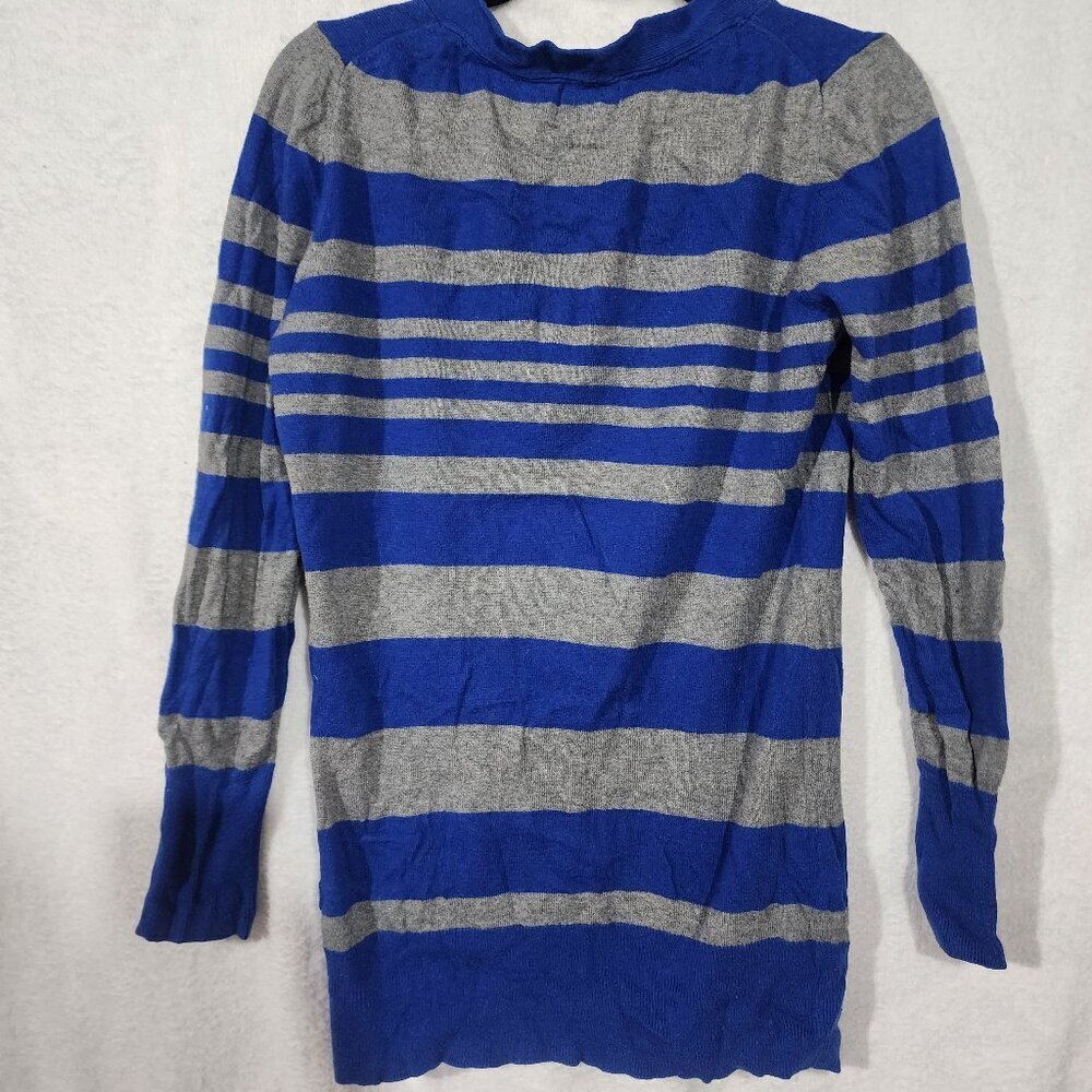 JCP Cashmere Modal Blend Long Sleeve Button Up Striped Gray Royal Blue Cardigan - Picture 2 of 6